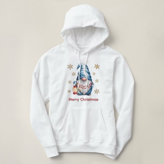 Blue Christmas Gnome with Red Lantern Berries Hoodie (Design vorne)