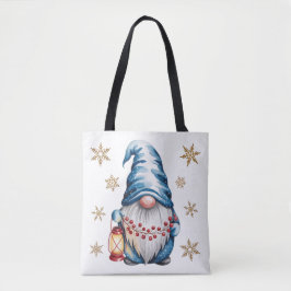 Blue Christmas Gnome with Red Lantern Berries Tasche