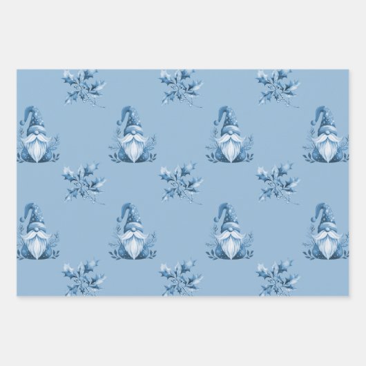 Blue Christmas Gnomes Geschenkpapier Set (Vorderseite)