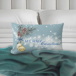 Blue Christmas Gold Ornament Lumbar Pillow Lendenkissen