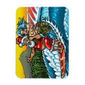 Blue Christmas Hawaiian Surfing Santa Illustration Magnet (Vertikal)