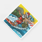 Blue Christmas Hawaiian Surfing Santa Illustration Serviette (Ecke)