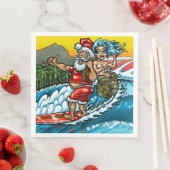Blue Christmas Hawaiian Surfing Santa Illustration Serviette (Beispiel)