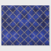 Blue Christmas Holiday Gold Glitzer Damask Geschen Geschenkpapier (Flach)