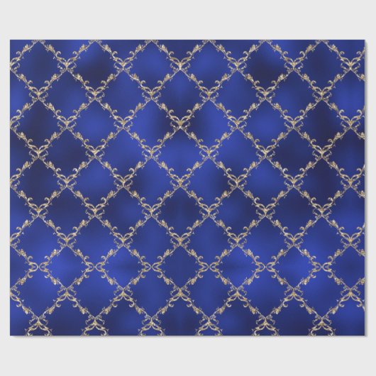 Blue Christmas Holiday Gold Glitzer Damask Geschen Geschenkpapier (Flach)