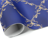 Blue Christmas Holiday Gold Glitzer Damask Geschen Geschenkpapier (Rolleneckpunkt)
