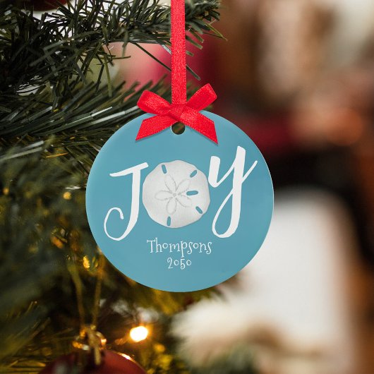 Blue Christmas Holiday Joy Photo Beach Sand Dollar Keramik Ornament