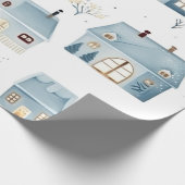 Blue Christmas House und Bäume Geschenkpapier (Ecke)