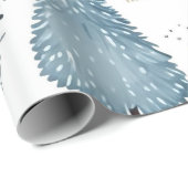 Blue Christmas House und Bäume Geschenkpapier (Rolleneckpunkt)