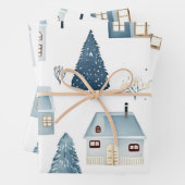 Blue Christmas House und Bäume Geschenkpapier Set (Beispiel)