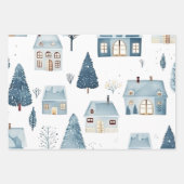 Blue Christmas House und Bäume Geschenkpapier Set (Vorderseite)
