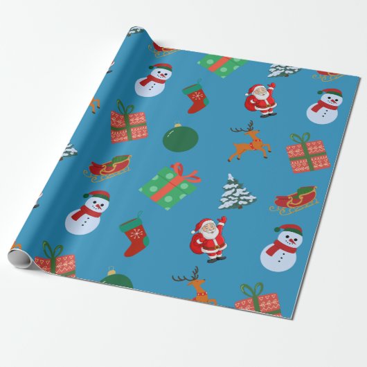 Blue Christmas Icons Geschenkpapier (Ungerollt)