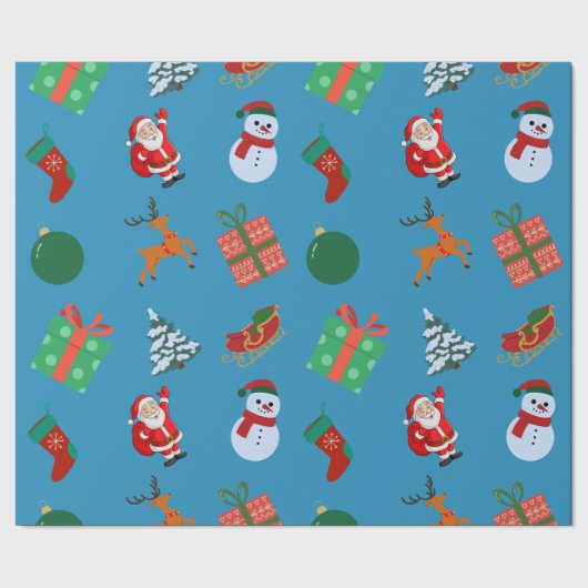 Blue Christmas Icons Geschenkpapier (Saum)