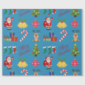 Blue Christmas Icons Wrapping Paper Geschenkpapier (Flach)