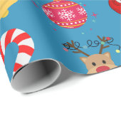 Blue Christmas Icons Wrapping Paper Geschenkpapier (Rolleneckpunkt)