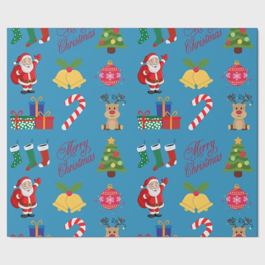 Blue Christmas Icons Wrapping Paper Geschenkpapier (Saum)