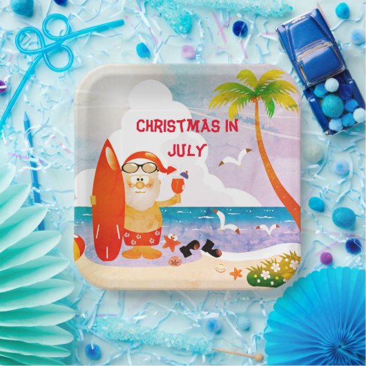 Blue Christmas im Juli Santa Claus Summer Beach Pappteller (Party)