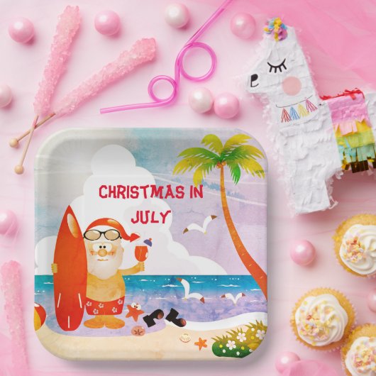 Blue Christmas im Juli Santa Claus Summer Beach Pappteller (Party)