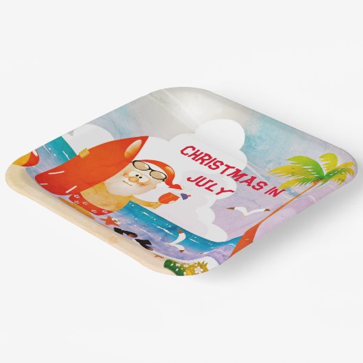 Blue Christmas im Juli Santa Claus Summer Beach  Pappteller (Gewinkelt)