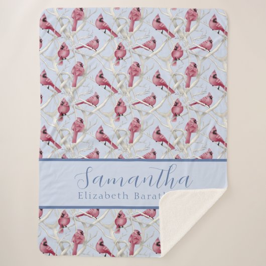 Blue Christmas Kardinal Bird Personalisierter Name Sherpadecke (Vorderseite)
