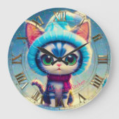 Blue Christmas Kitty Große Wanduhr (Vorderseite)