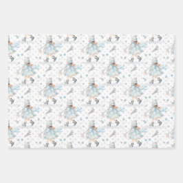 Blue Christmas Little Girl Geschenkpapier Set