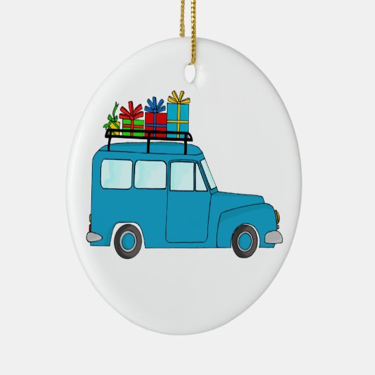 Blue Christmas LKW mit Geschenken Keramikornament (Rechts)