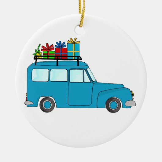 Blue Christmas LKW mit Geschenken Keramikornament (Vorne)