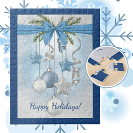 Blue Christmas Multiple Ornaments 11"x14"  Puzzle