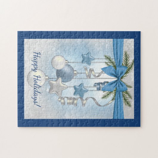 Blue Christmas Multiple Ornaments 11"x14" Puzzle (Horizontal)