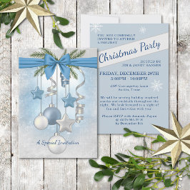 Blue Christmas Multiple Ornaments Party Invitation Einladung