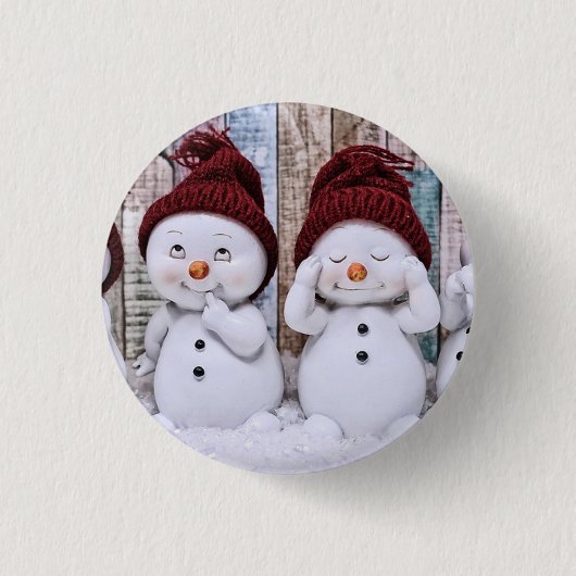 Blue Christmas Niedlich Snowman Button (Vorderseite)