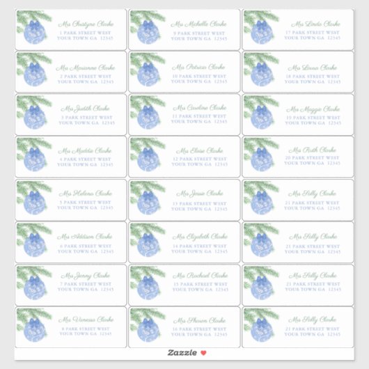 Blue Christmas Ornament Guest Address Labels (Blatt)