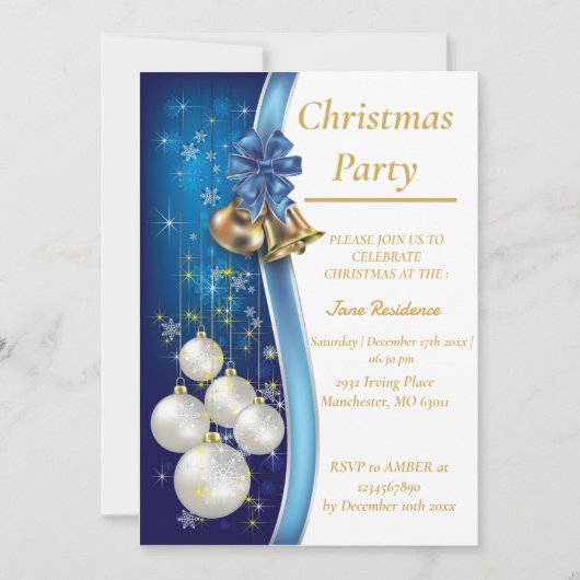 Blue Christmas Ornament Invitation Einladung (Vorderseite)