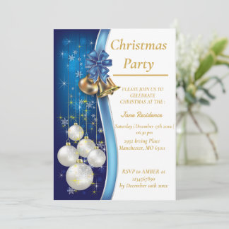 Blue Christmas Ornament Invitation Einladung