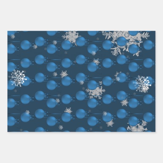 Blue Christmas Ornament Wrapping Paper Sheets Geschenkpapier Set (Vorderseite 2)