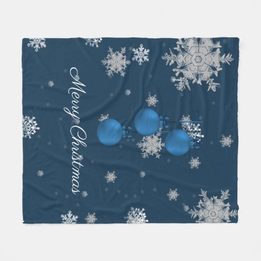 Blue Christmas Ornaments Fleece Blanket (Vorderseite (Horizontal))
