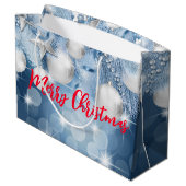 Blue Christmas Ornaments Große Geschenktüte (Rückseite Schrägansicht)