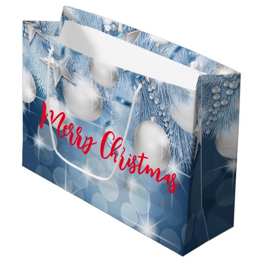 Blue Christmas Ornaments Große Geschenktüte (Vorderseite Schrägansicht)
