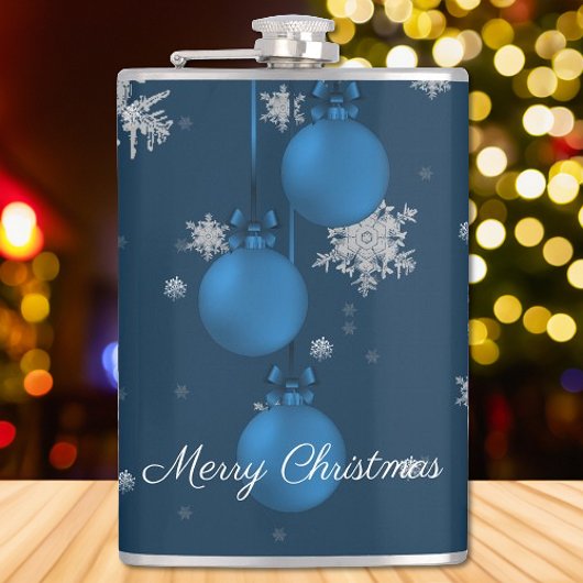 Blue Christmas Ornaments Holiday Flask Flachmann