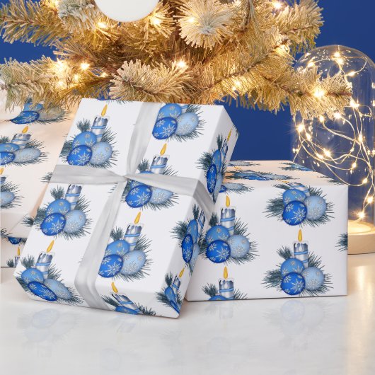 Blue Christmas Ornaments und Candle Geschenkpapier (Feiertage)