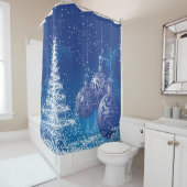 Blue Christmas Ornaments White Christmas Tree Duschvorhang (Beispiel)