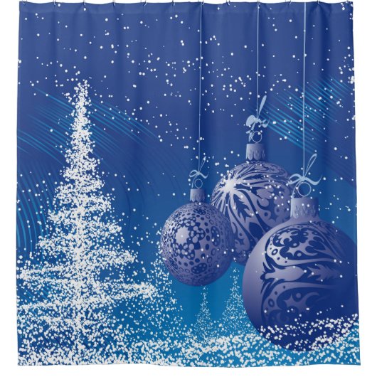 Blue Christmas Ornaments White Christmas Tree Duschvorhang (Vorderseite)