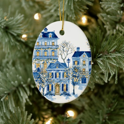 Blue Christmas Oval Ornament – Holiday Tree Decor (Baum)
