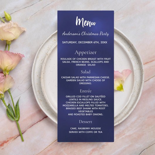Blue Christmas Party Dinner Menü Einladung