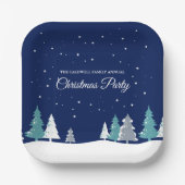 Blue Christmas Party Winter Trees Custom Dessert Pappteller (Vorderseite)