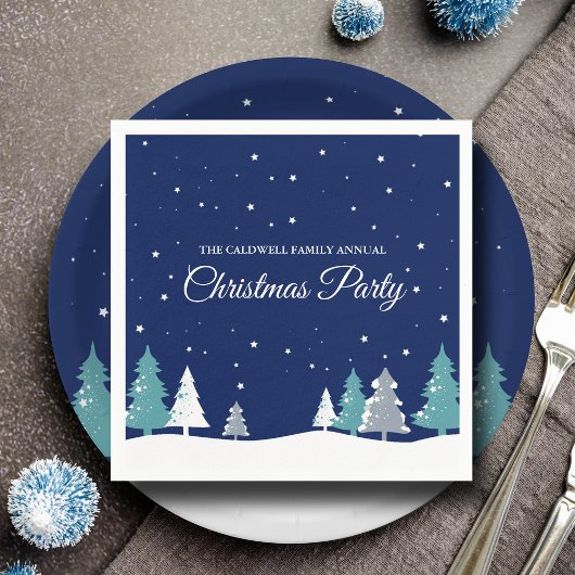Blue Christmas Party Winter Trees Schnee Party Serviette
