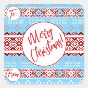 Blue Christmas Pattern Geschenkklammer Quadratischer Aufkleber