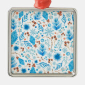 Blue Christmas Pattern Ornament Aus Metall (Vorne)
