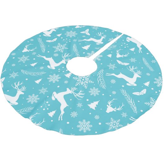 Blue Christmas Pattern Polyester Weihnachtsbaumdecke (Schrägansicht)